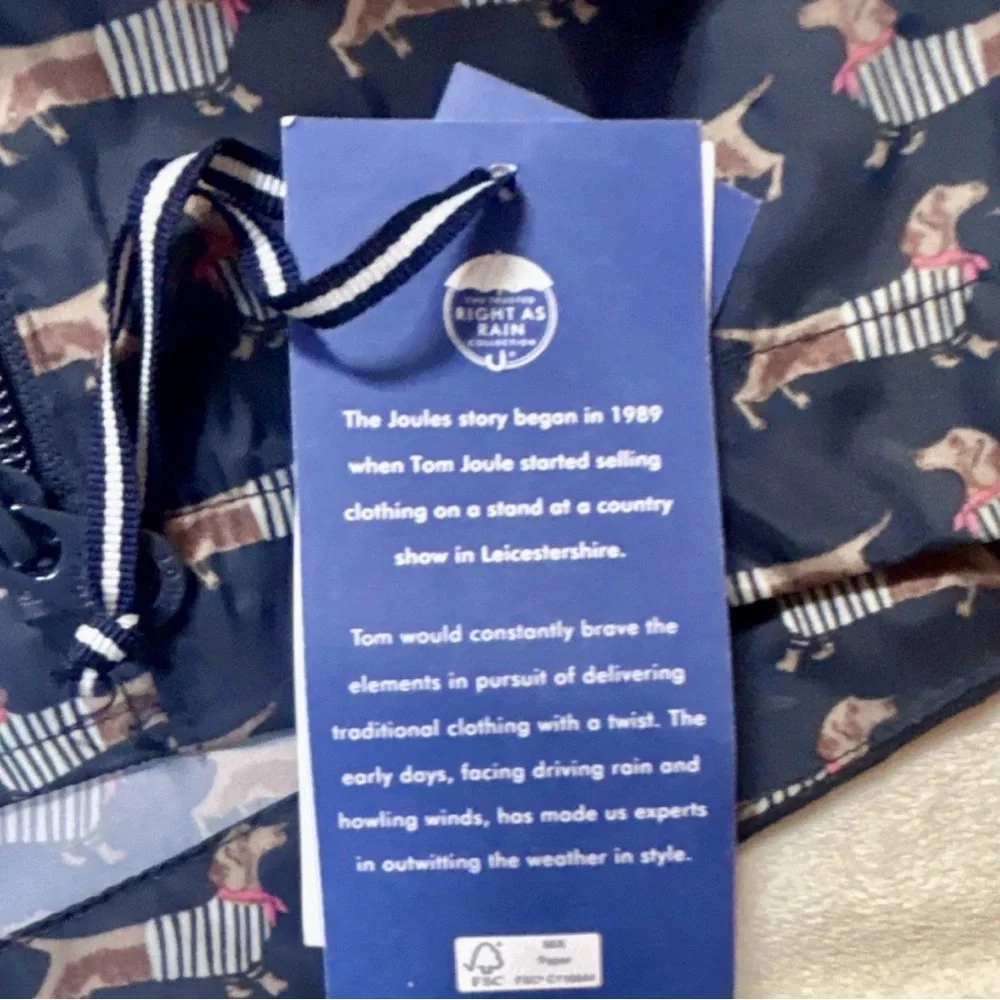 Joules Navy women’s Raincoat with Dog Pattern Daschunds- weenie dog -adjustable - Picture 8 of 12